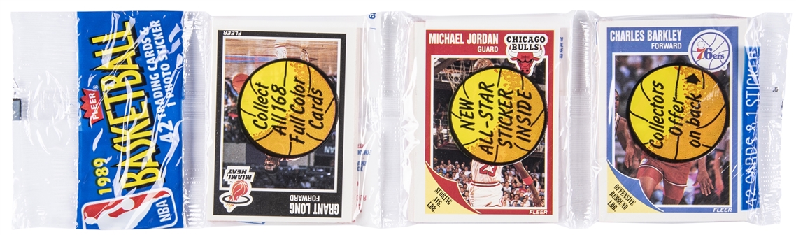 1989/90 Fleer Basketball Unopened Rack Pack – Jordan, Barkley, Magic and Olajuwon Cards Showing!